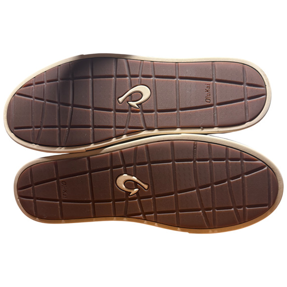 OluKai Kahu Pahaha Men 46/US12 Brown Bone Leather Sneakers Lace Up Collapse Heel - Picture 10 of 12